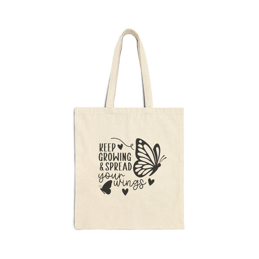 Keep Growing & Spread Your Wings Tote Bag — Inspirational Butterfly Canvas Tote