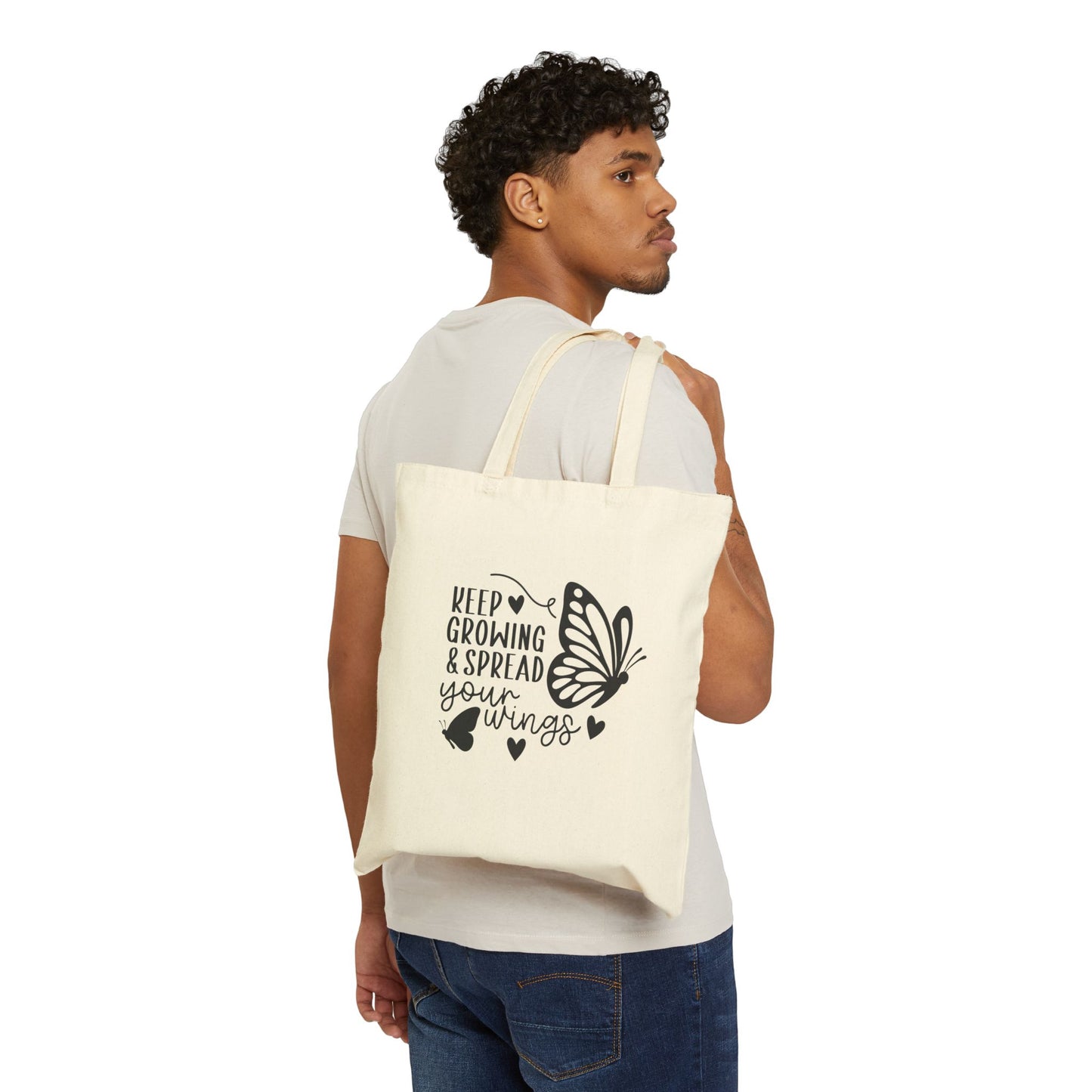 Keep Growing & Spread Your Wings Tote Bag — Inspirational Butterfly Canvas Tote